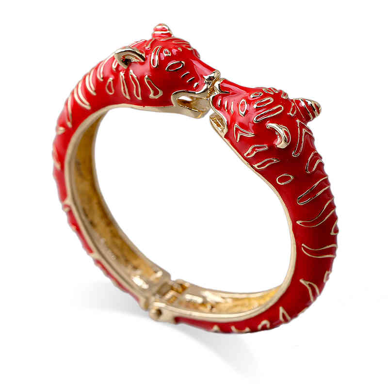 Kaymen Animal Leopard Head Cuff Bangle for Girls Women Gold-plating Ename Statement Fashion Bracelet 4 Colors 3316