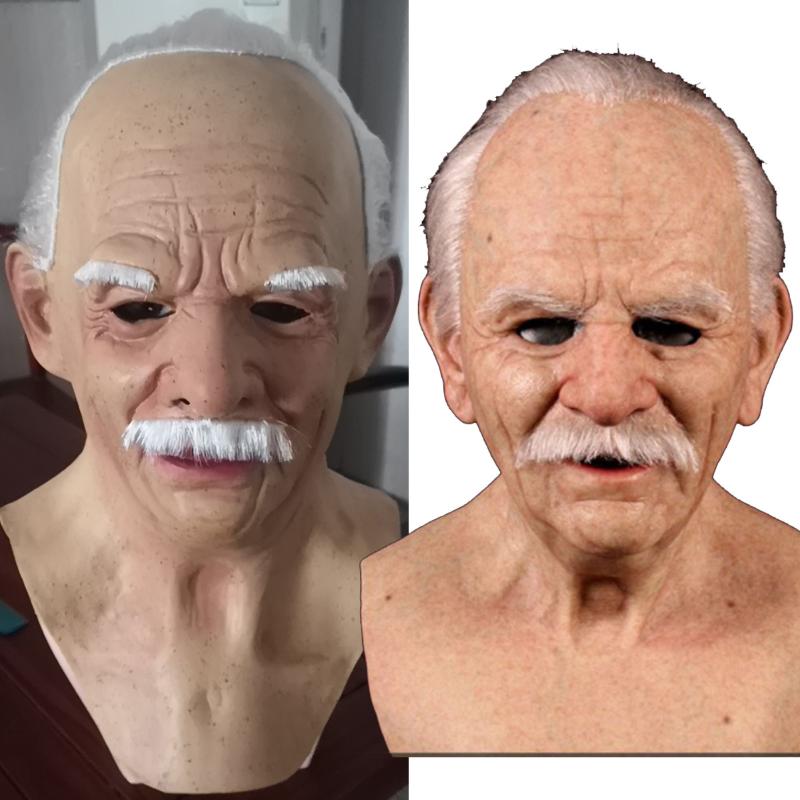 Party Masks Grandfather's Latex Scary Full Head Cosplay For Halloween Wig Old Man Mask Bald Horror Funny