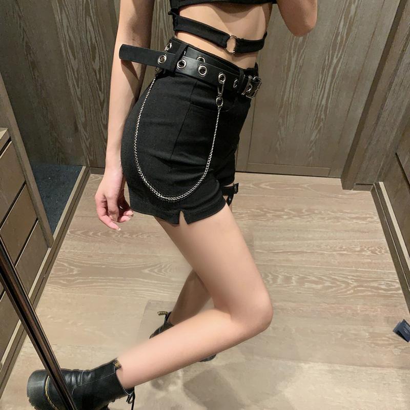 Leg Ring Shorts Women Fashion High Waist Dark Short Chain Woman Sexy Dancing With Belt Women's