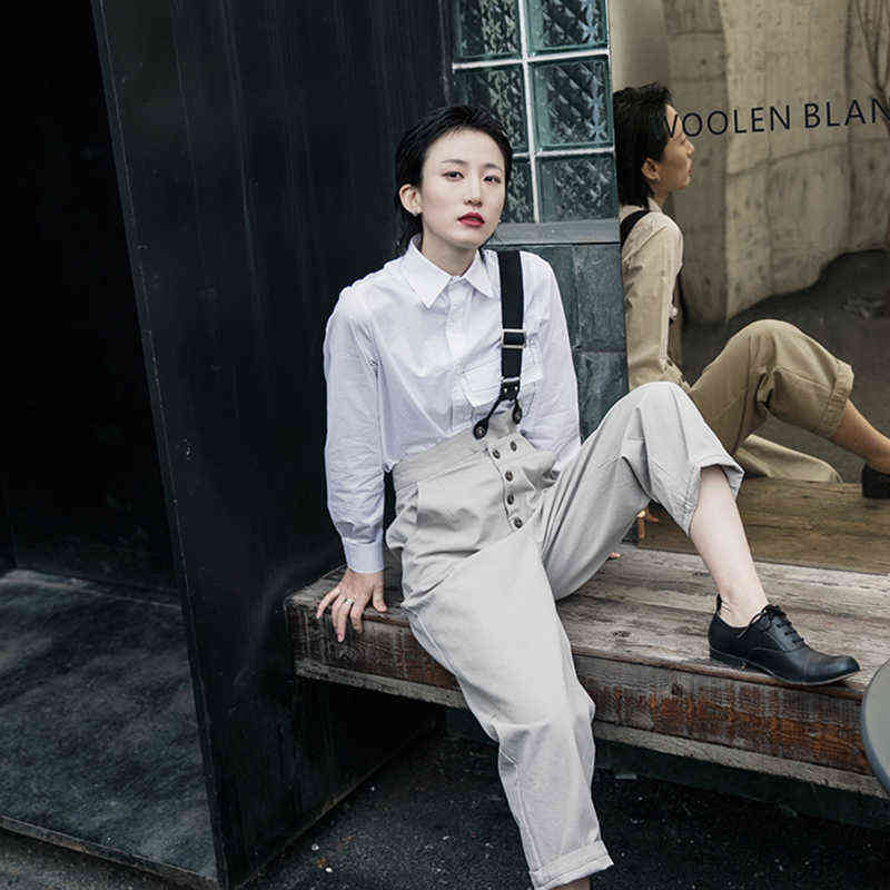 High Waist Geay Button Split Joint Leisure Trousers Overalls Loose Fit Pants Women Fashion Spring Autumn 1R5860 211115