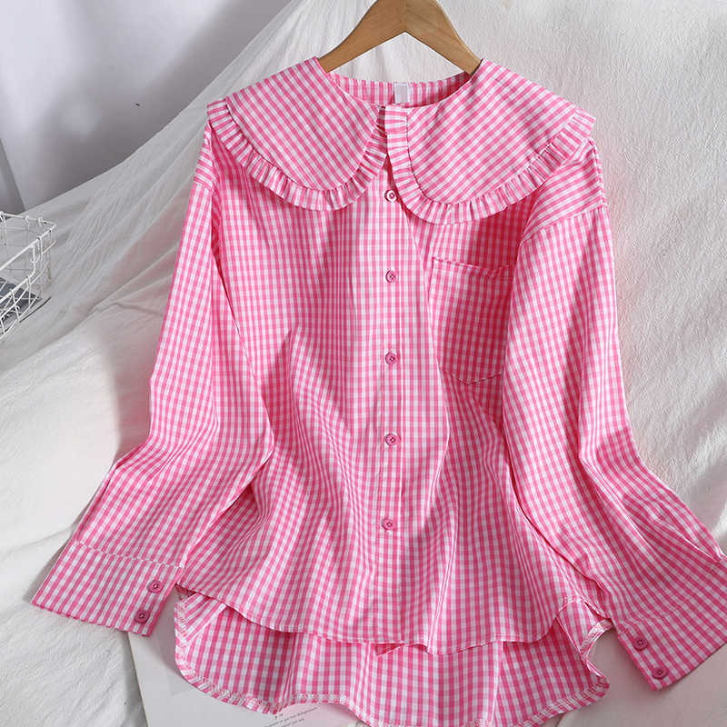 VANOVICH Summer and Spring Women Shirts Korean Style Cotton Ladies Wild Long Sleeve Plaid Clothing 210615