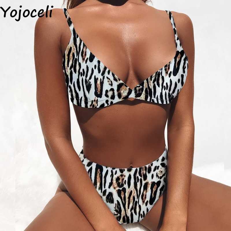 Yojoceli Sexy beach summer swimming suit for women Elegant 2 pieces swimwear bikini leopard swimsuit girls 210609