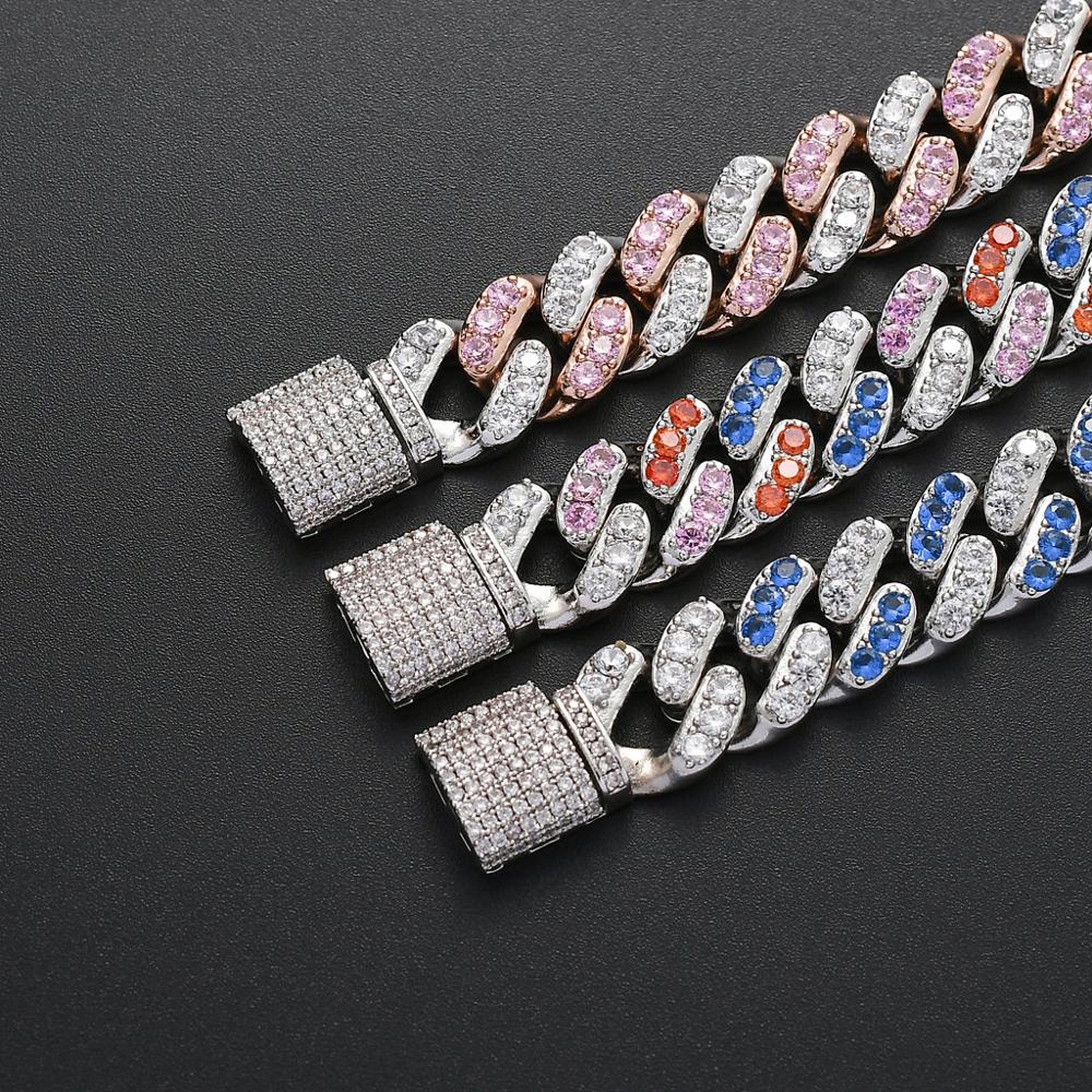 Wolf Tide Fashion Charms Hip Hop Cuban Link Chain Bracelet Mens Iced Out Pink Crystal cz Zircon Bangle Jewelry for Men Women Curb Chains Bracelet Part