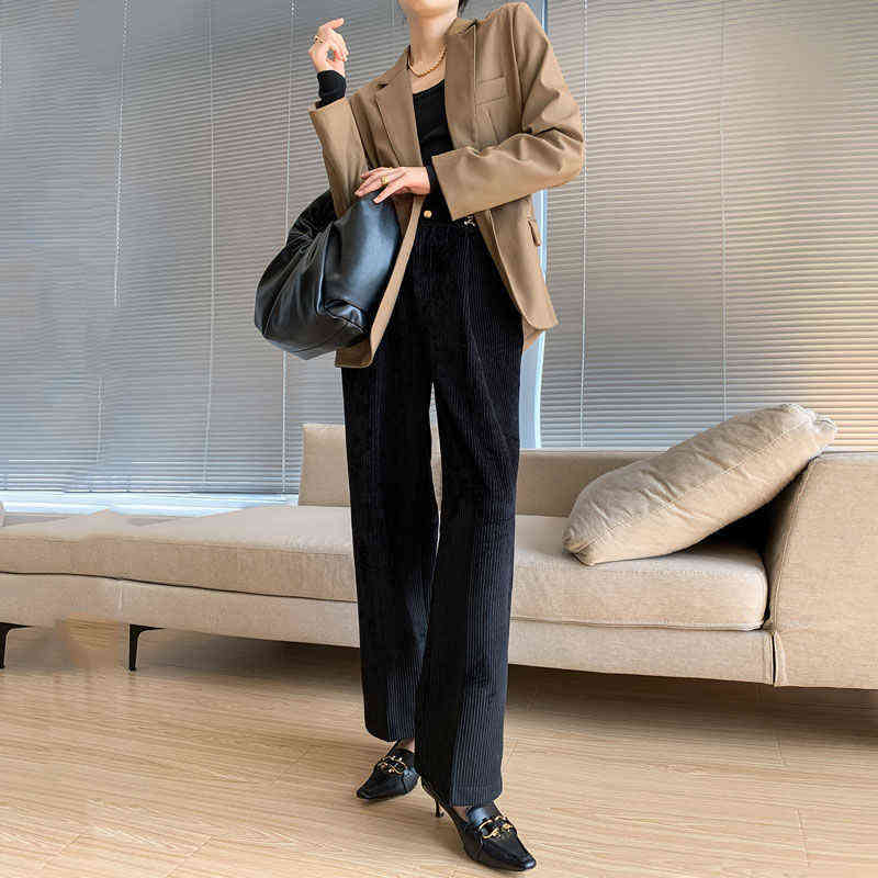 Corduroy wide-leg pants women autumn and winter high waist drape loose white velvet straight thin corduroy 211115