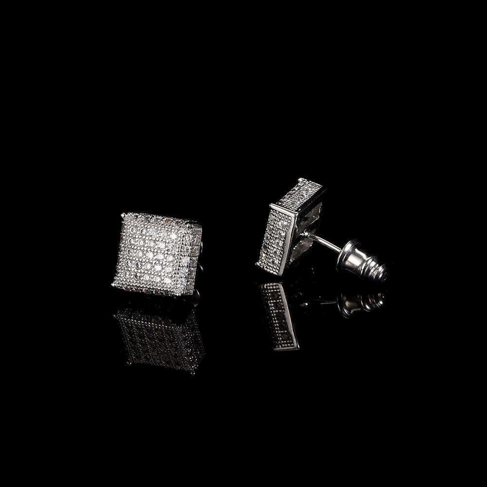Hip Hop Square Stud Earring Bling 18K Real Gold Plated Prevent Allergy Earrings for Men Women Gift