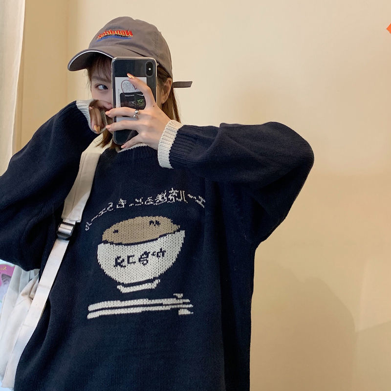Cartoon Pattern Sweater Women's Pullover Japanese Kawaii Ulzzang Female Harajuku Clothing Girls Knitted Jumper Streetwear 210519