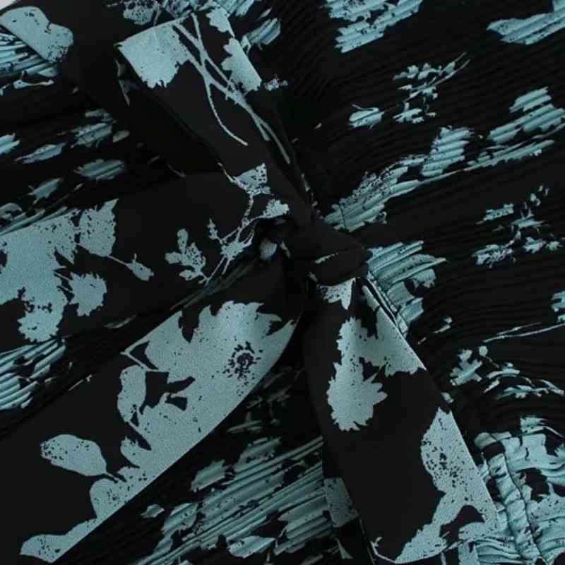 Women Floral Print Pressed Pleat Chiffon Dress Vintage Femme Nine Quarter Sleeve Loose Clothes Casual Lady Vestido D6533 210430