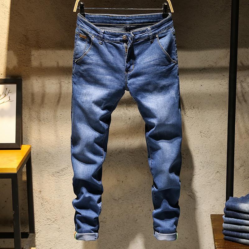 Men's Jeans 7-color Youth Slim Stretch 2021 Autumn Classic Style Brand Fitted Blue White Khaki Gray Green