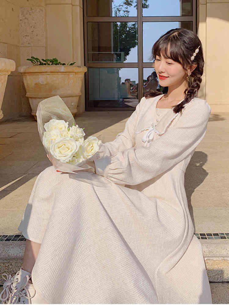 Winter Vintage Dress Women Long Sleeve Sweet Elegant Dress Korean Casual Evening Party Midi Dress Female Autumn 210521