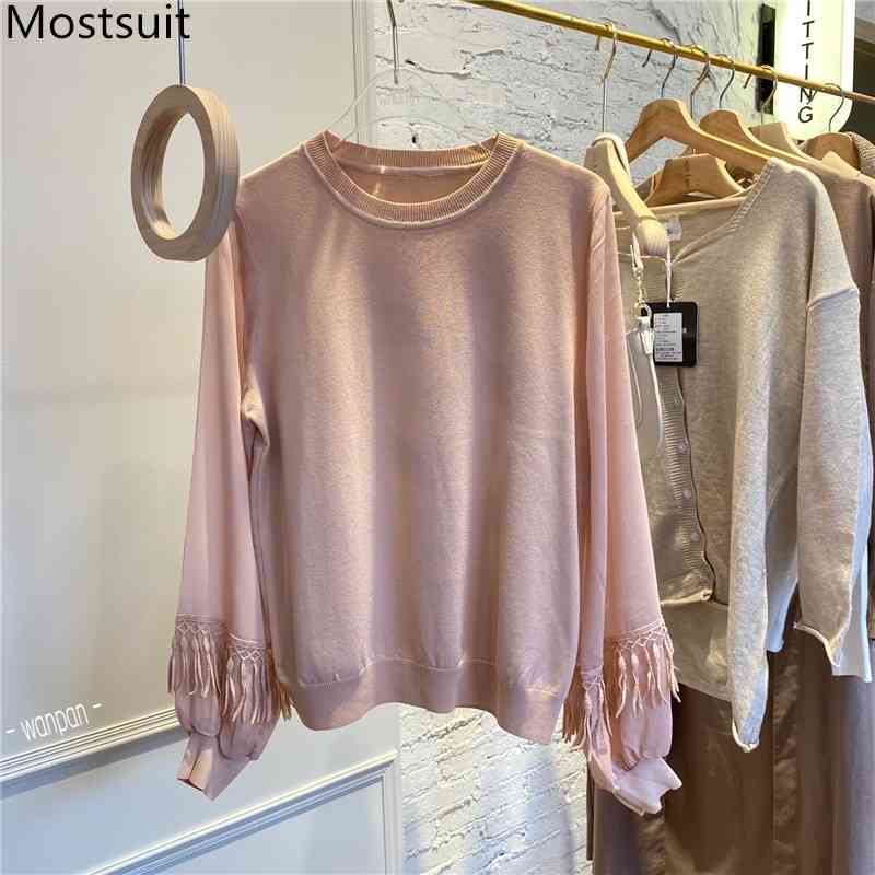 Autumn Korean Knitted Chiffon Patchwork Pullovers Sweaters Women Long Sleeve O-neck Tassels Tops Fashion Solid 210518, Pink
Autumn Korean Knitted Chiffon Patchwork Pullovers Sweaters Women Long Sleeve O-neck Tassels Tops Fashion Solid 210518, Pink