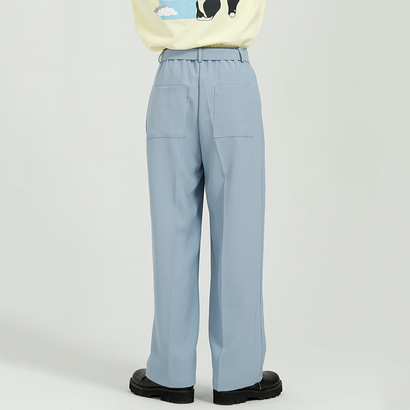 IEFB Men's Clothing Spring Summer Korean Loose Suit Pants Trend Blue Wide Leg Business Trousers With Belt Back Elastic 210524
