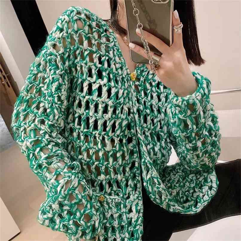Green hollow hand-woven round neck jacket women summer fashion knitted cardigan women' clothing 210520
Green hollow hand-woven round neck jacket women summer fashion knitted cardigan women' clothing 210520