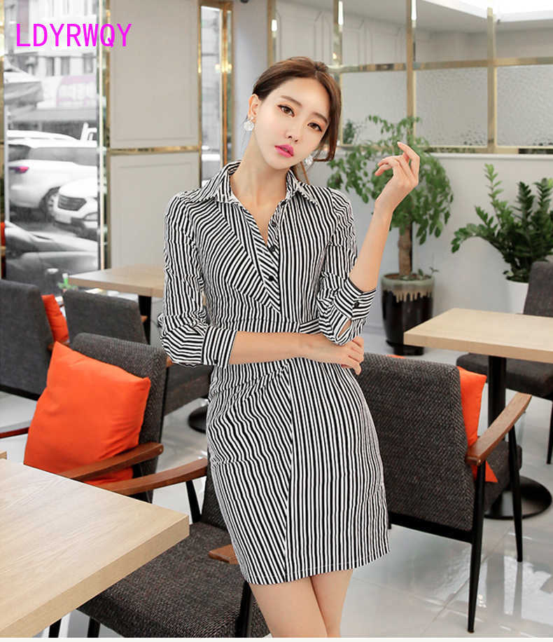 Spring striped long female slimming lace-up wild bottoming dress Knee-Length Button Office Lady Polyester 210603, Black
Spring striped long female slimming lace-up wild bottoming dress Knee-Length Button Office Lady Polyester 210603, Black