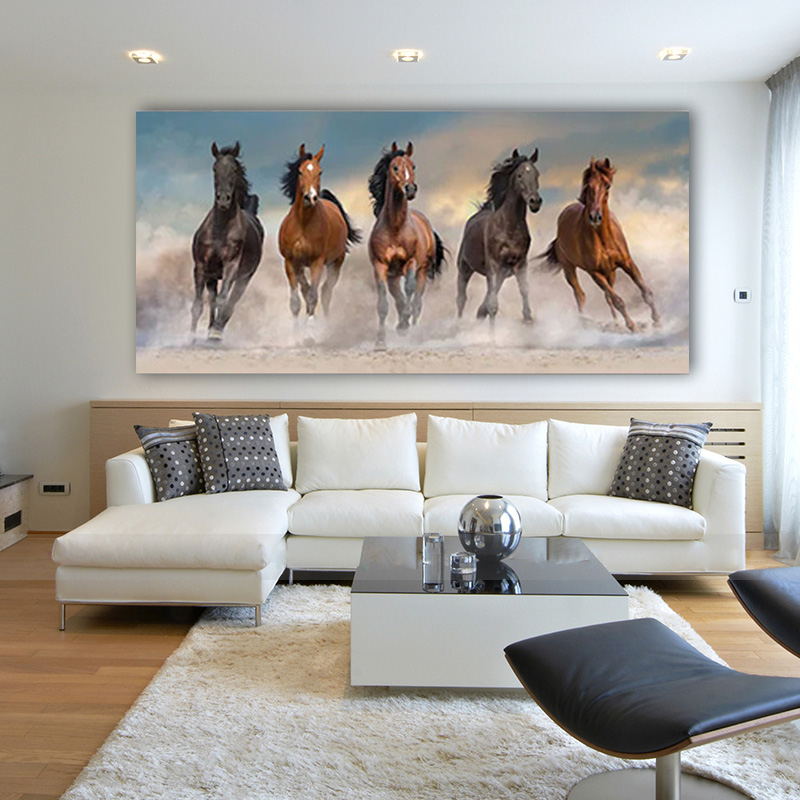 Running Horses Wall Art Pictures Living Room Bedroom Colorful Abstract Animal Poster Vintage Home Decor Unframed