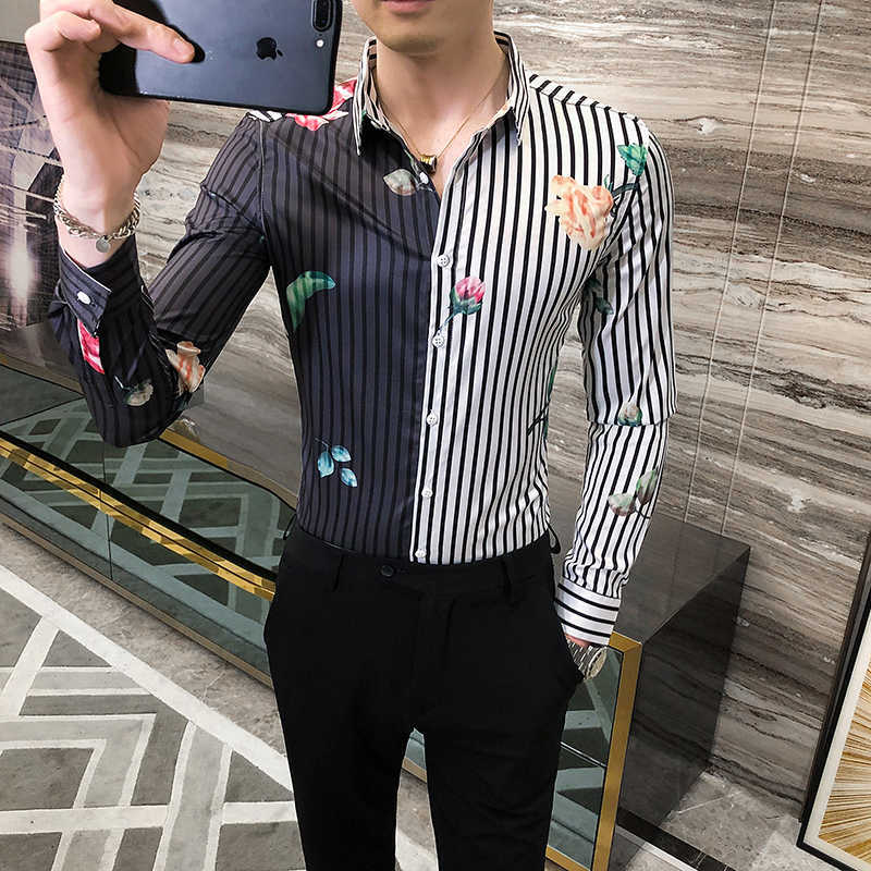 Men Striped Shirt Fashion Autumn Floral Shirts Korean Slim Fit Casual Shirt Long Sleeve Social Party Tuxedo Blouse Chemise Homme 210527, Black
Men Striped Shirt Fashion Autumn Floral Shirts Korean Slim Fit Casual Shirt Long Sleeve Social Party Tuxedo Blouse Chemise Homme 210527, Black