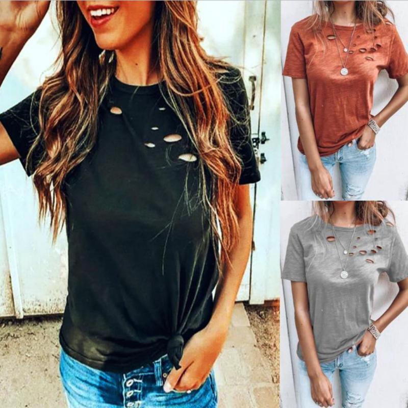 Ripped T-shirt Hole Women Fashion Casual Short Sleeve Round Neck Solid Color Top Outdoor Sexy Tshirts Women's, Black
Ripped T-shirt Hole Women Fashion Casual Short Sleeve Round Neck Solid Color Top Outdoor Sexy Tshirts Women's, Black