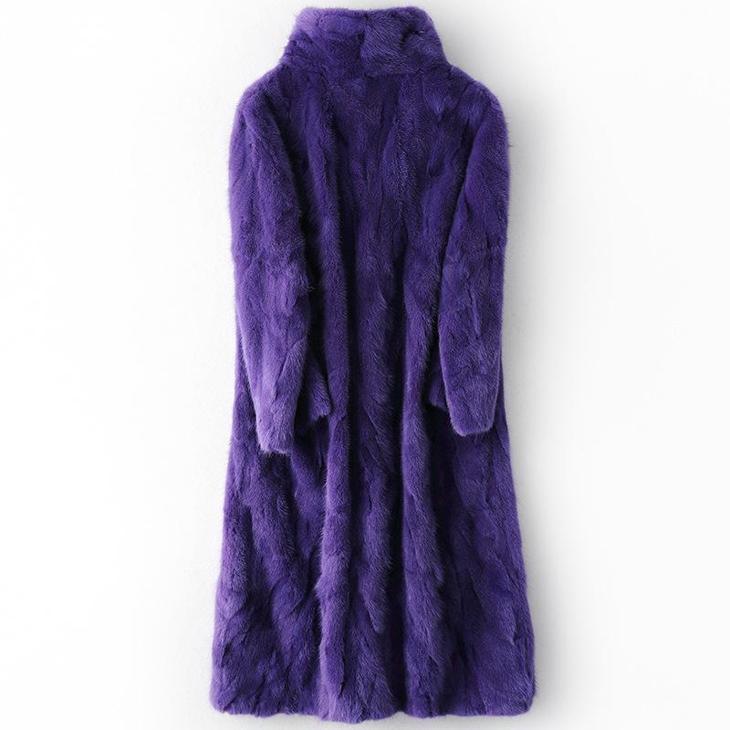 Women's Fur & Faux Winter Fashion Real Mink Parka Coats For Women Long Jacket Purple Natural Collar Hooded OverCoat Female Luxury