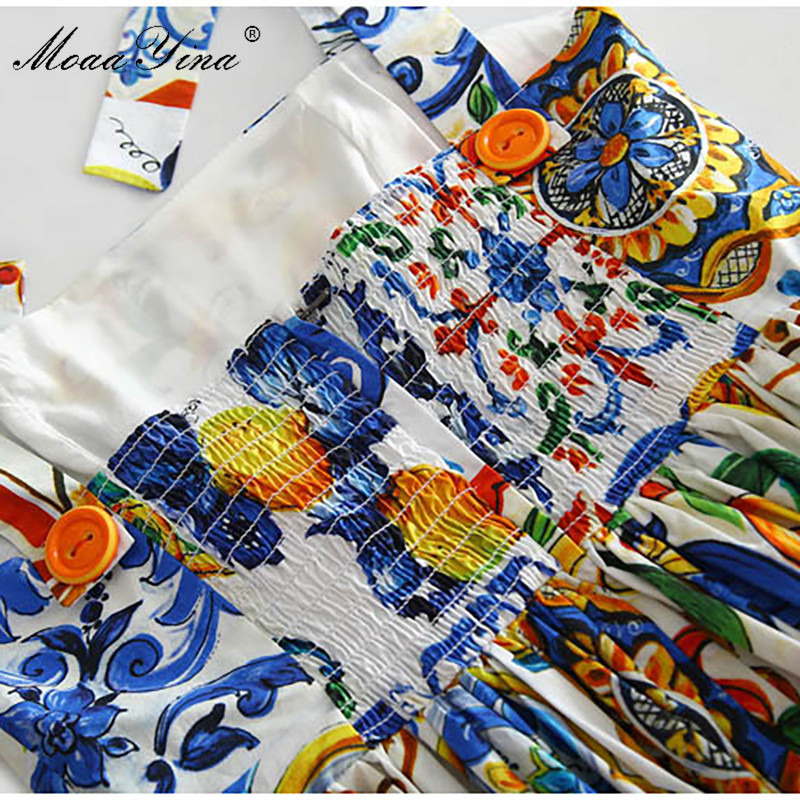 Fashion Runway Custom Summer Cotton Dress Women's High Quality Painted Pottery Printed Bow Spaghetti Strap Party 210524