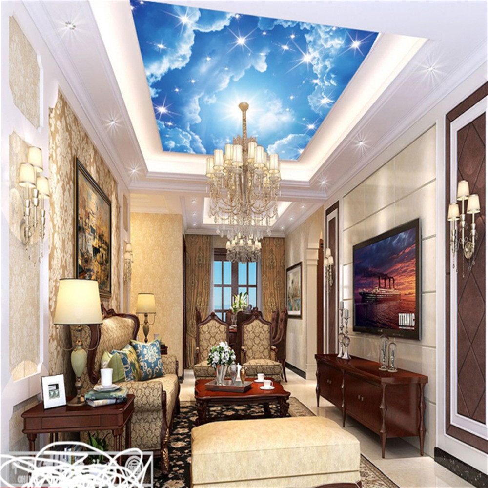 Custom 3d ceiling wallpaper beatiful blue sky cloud wall mural home decoration