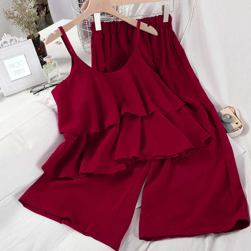 DEAT Women Long Pants Arrivals Sling Ruffles Backless Temperament Two Piece Set Fashion Spring Summer 11D383 210709