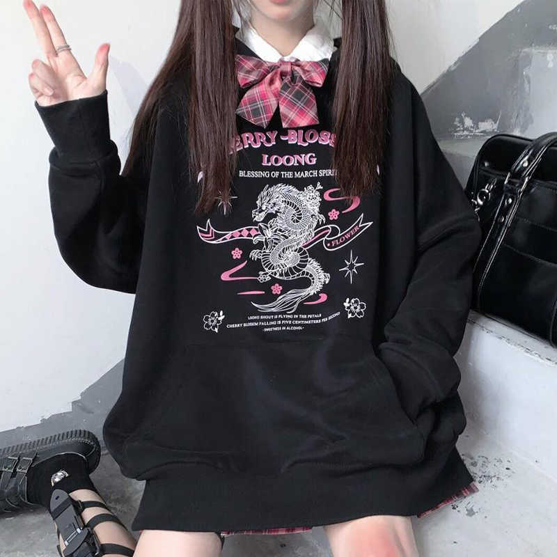 Winter Japanese dragon cartoon loose dark sweatshirt Harajuku punk gothic fashion Ulzzang plus size female hooded 210608, Black
Winter Japanese dragon cartoon loose dark sweatshirt Harajuku punk gothic fashion Ulzzang plus size female hooded 210608, Black