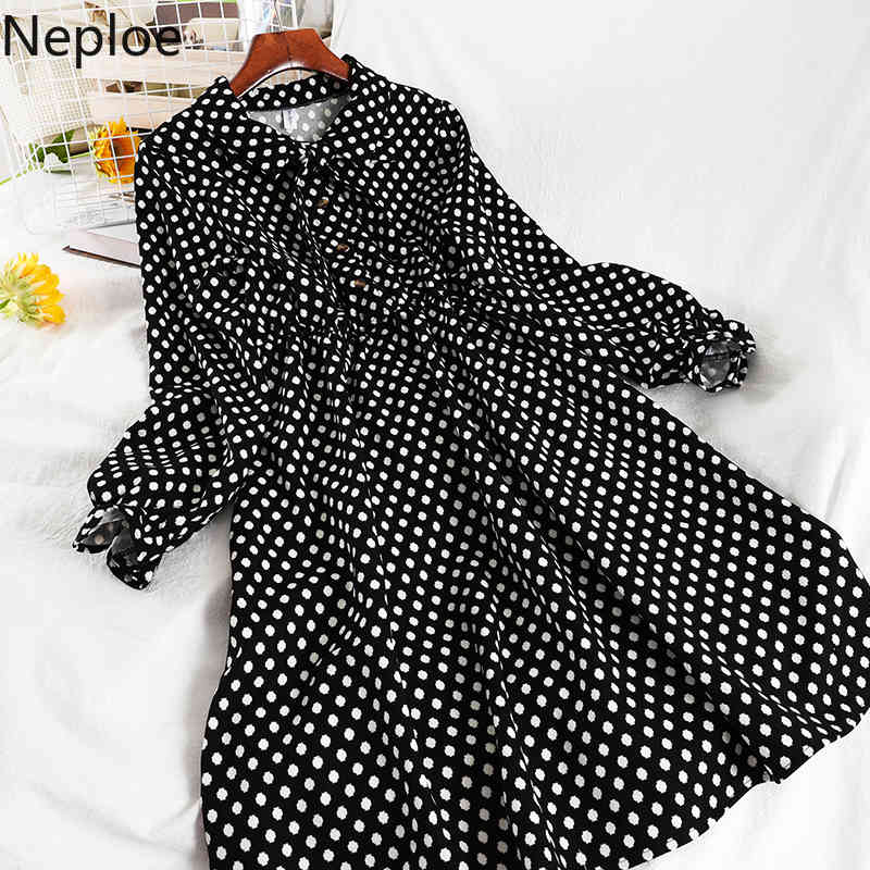 Neploe Woman Dress Autumn Winter Clothes Robe Vintage Floral Vestidos Slim Waist Temperament Chic Midi Dresses for Women 4G577 210422