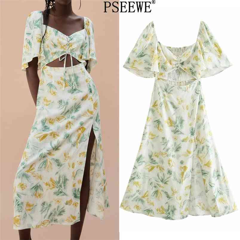 Dress Woman Print Cut Out Long Women Summer Cottagecore Short Sleeve Side Slit Sexy Midi Ladies es 210519, Beige
Dress Woman Print Cut Out Long Women Summer Cottagecore Short Sleeve Side Slit Sexy Midi Ladies es 210519, Beige