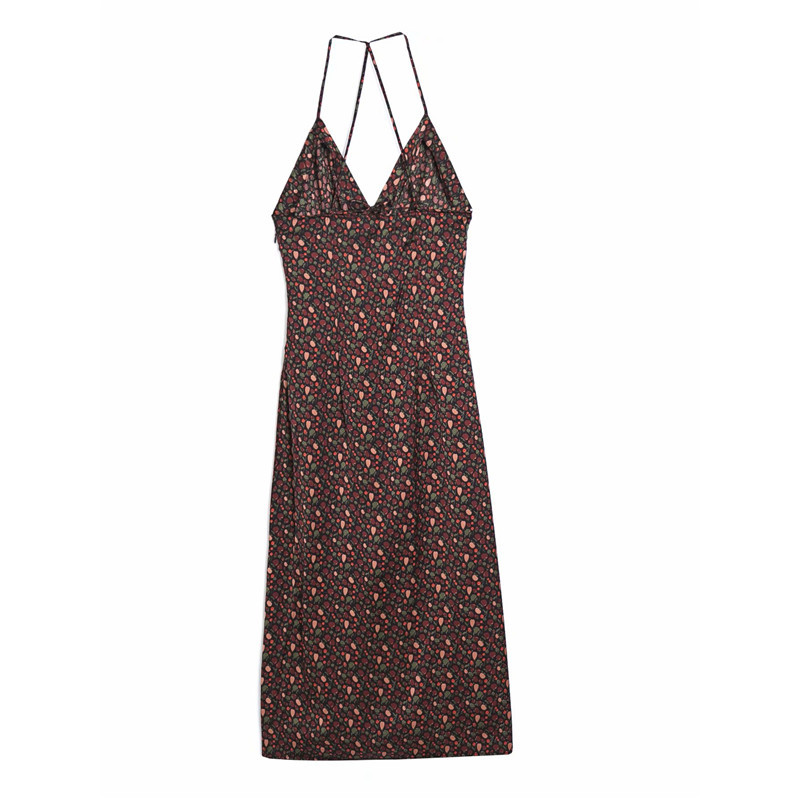 Sexy Women Elegant V-Neck Dresses Fashion Ladies Zipper Strap Vestidos Vintage Female Chic Draped Cherry Print Dress 210430