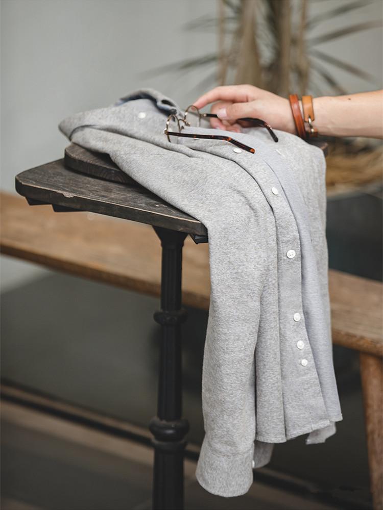 American Tooling Vintage Pepper And Salt Point Button-necked Shirt, Brushed Soft Layered, Wear A Blouse In Early Autumn Men Men's Casual Shi