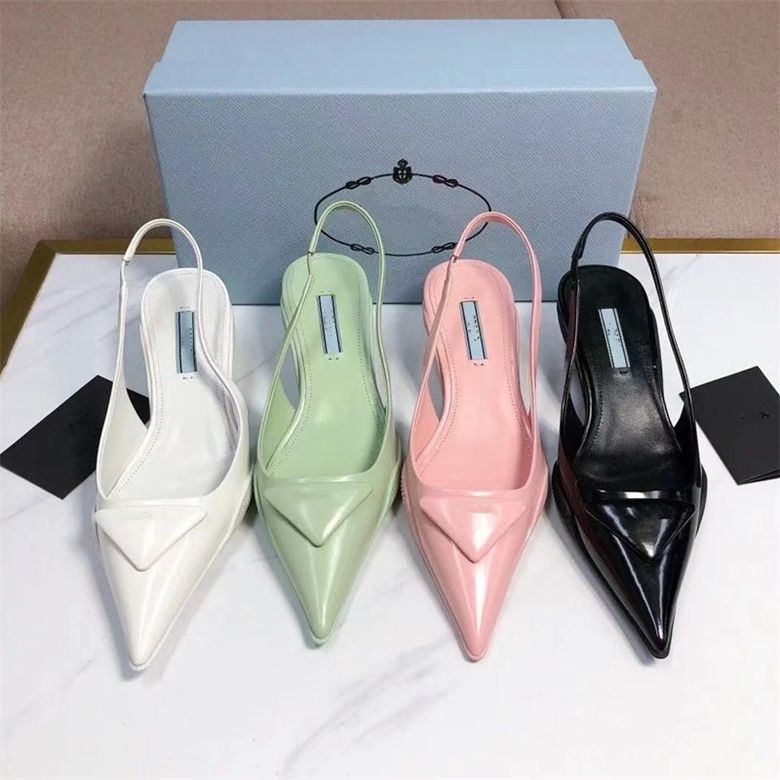 68% OFF designer slippers triangle label Kitten Heel Sandals in and, Green