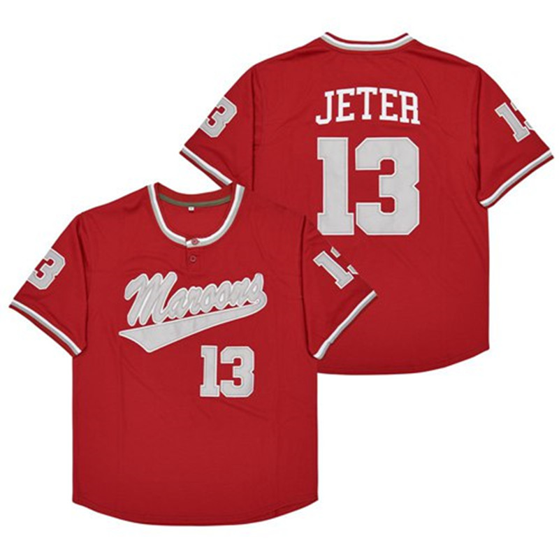 Men 2 13 Derek Jeter Baseball Jersey Retro Stitched Retirement Patch Home Away White Pinstripe Black Grey Kalamazoo HIGH SCHOOL Maroon Throwback