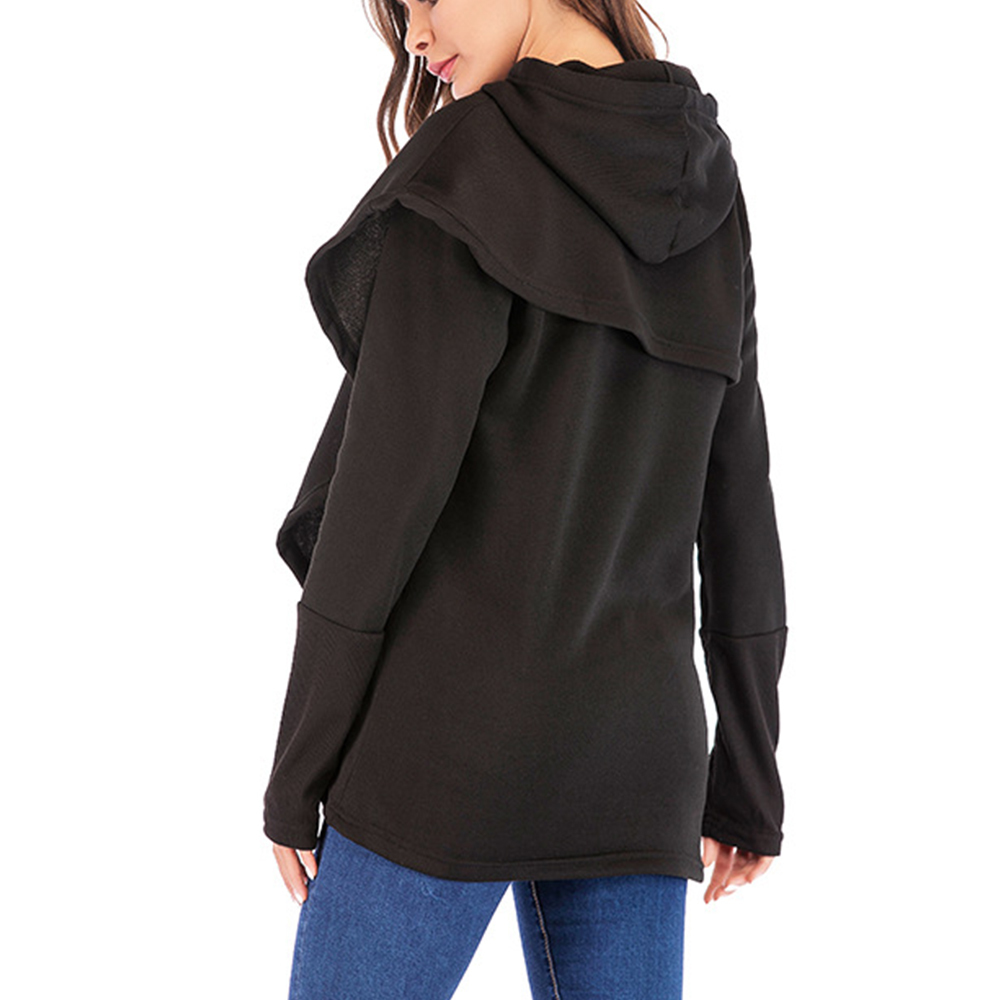 Casual Long Sleeve Hoodies for Women Autumn Pockets Letter Print Irregular Sweatshirt Oversized Tops 210428