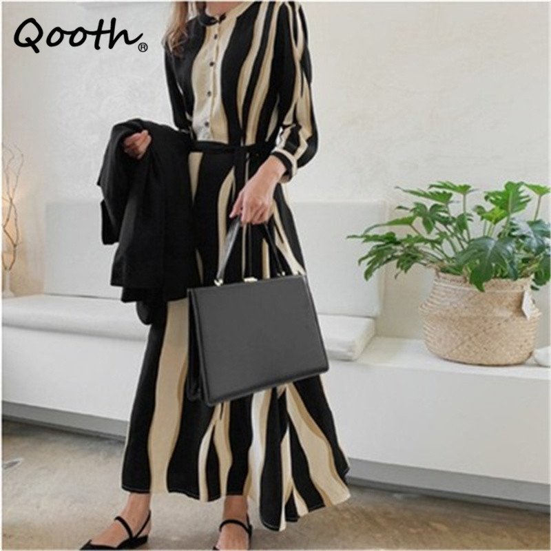 Qooth Printed Wave Large Swing Dress O-Neck Vertical Stripe Color Matching Single-Breasted Three-Quarter Sleeve Dress QT610 210518, Black
Qooth Printed Wave Large Swing Dress O-Neck Vertical Stripe Color Matching Single-Breasted Three-Quarter Sleeve Dress QT610 210518, Black