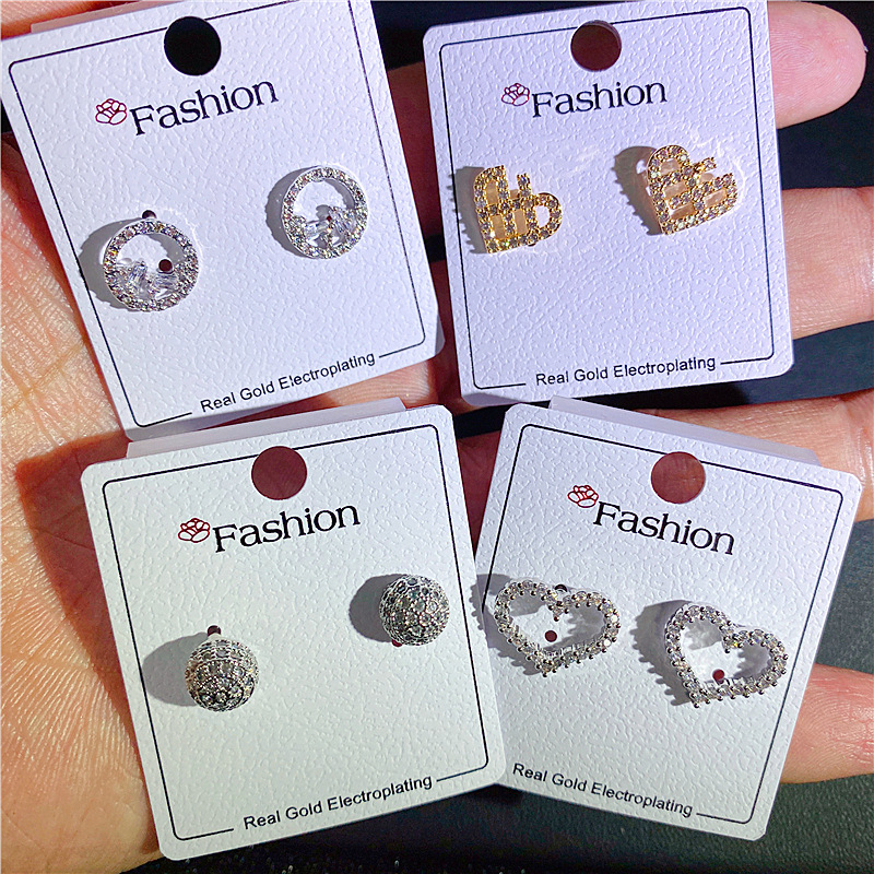 Women Studs Earrings Animal Butterfly Bee Heart Fruit Star Triangle Design Stud Fashion Rhinestone Real Gold Plated Drop Earring Cubic Zirconia Party 