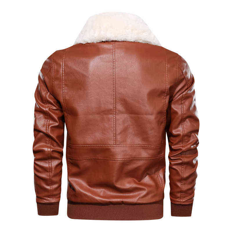 Autumn Fur Spring Collar Detachable Leather Jacket Men Big Pockets Motorcycle Leather Jacket Men PU Coats Simple Biker Jacket 211111