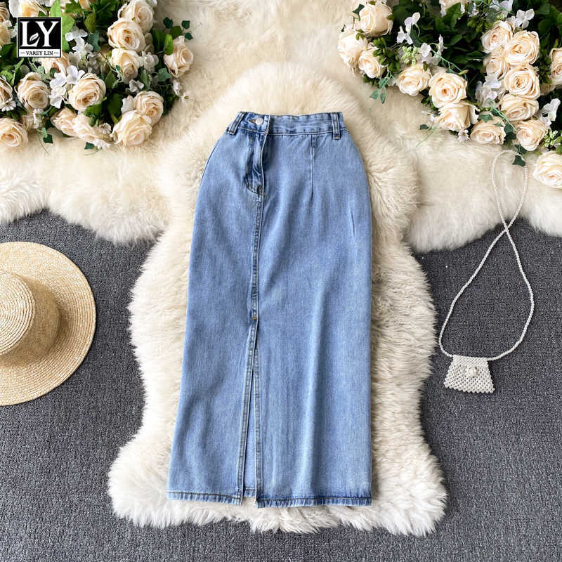 LY VAREY LIN Summer Women Casual Solid Color A-line Denim Skirts Office Lady High Waist Slim Split Medium Length 210526, Blue
LY VAREY LIN Summer Women Casual Solid Color A-line Denim Skirts Office Lady High Waist Slim Split Medium Length 210526, Blue