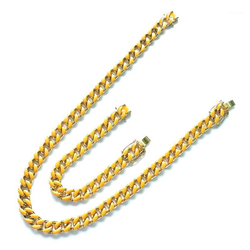 Chains Set Of Cuban Necklace Chain Hip Hop Jewelry Choker 11MM Gold Yellow Oil Painting Clasp For Mens Rapper Necklaces
Chains Set Of Cuban Necklace Chain Hip Hop Jewelry Choker 11MM Gold Yellow Oil Painting Clasp For Mens Rapper Necklaces