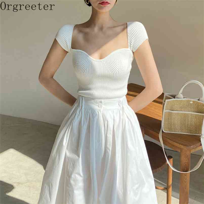 Sexy Fashion Short Sleeve Knitted Tops Suits Female Summer Elegant Lady Strapless Blouse + Elastic waist Skirt 2 Piece Sets 210602, White
Sexy Fashion Short Sleeve Knitted Tops Suits Female Summer Elegant Lady Strapless Blouse + Elastic waist Skirt 2 Piece Sets 210602, White