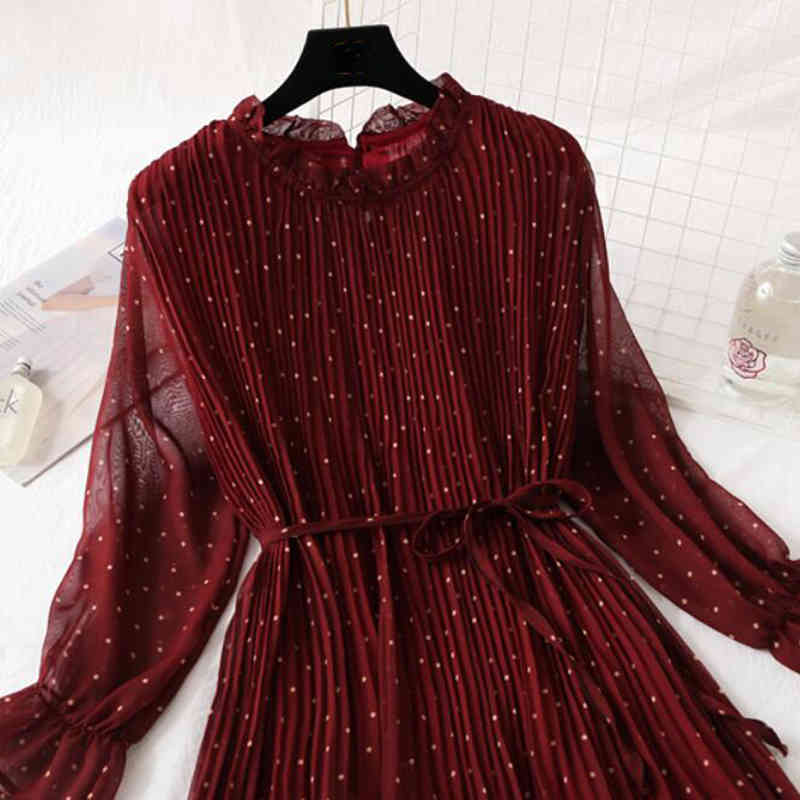 Floral Print Chiffon Dress Women Spring Loose Flare Sleeve Ruffles Office Pleated Midi Dress Casual Plus Size Vestidos 210521