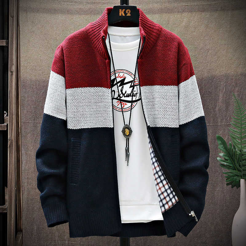 Slim Sweater Men Spring Cardigan Sweaters Mens Streetwear Thick Warm Sweaters Coat Knitted Men's Patchwork Jumper Clothing 210818
