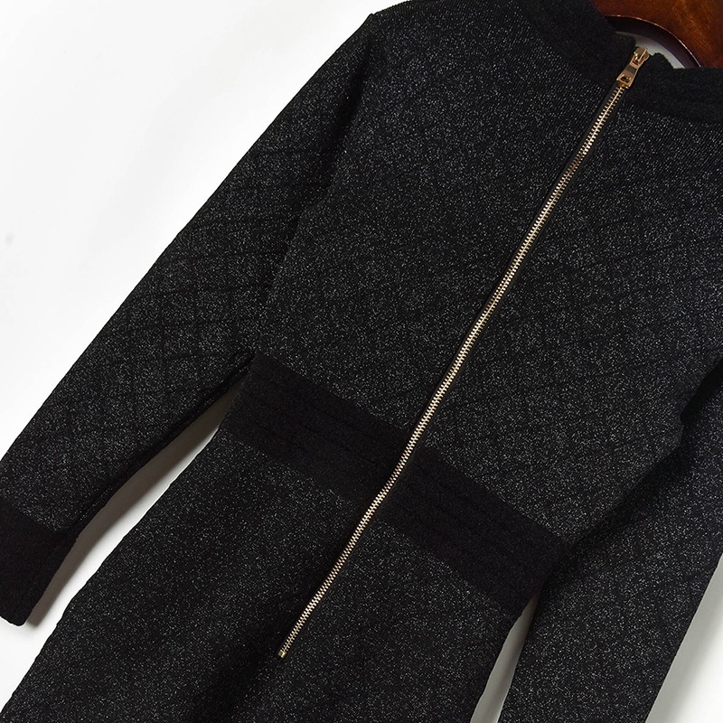 Fashion Celetrity Sexy Women V neck Lurex Knitted Black Plaid Sweater Dress Bodycon Bandage Club Party C-054 210522