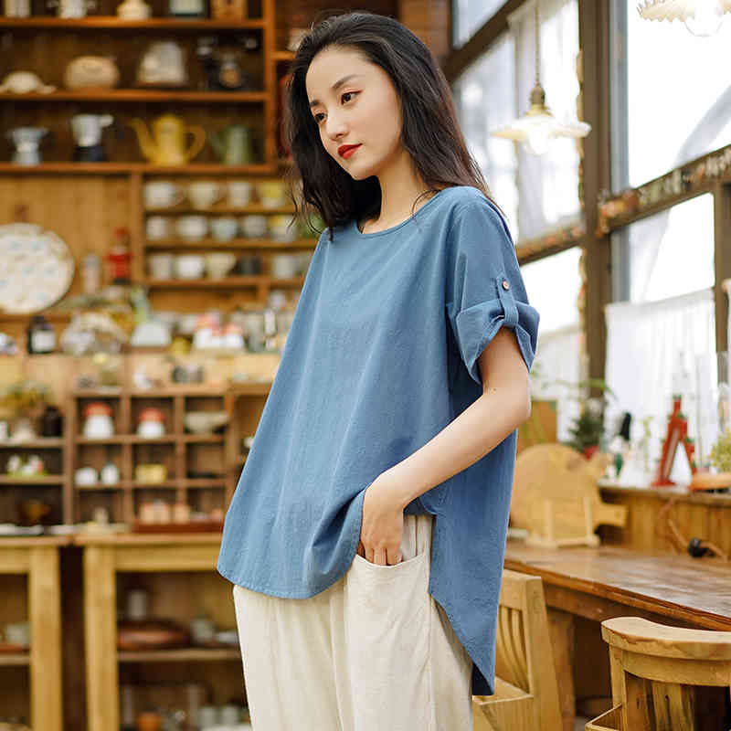 Johnature Women Casual Summer T-Shirts Short Sleeve O-Neck Cotton Soft Clothes Solid Color Female Loose Irregular T-Shirts 210521, Light blue
Johnature Women Casual Summer T-Shirts Short Sleeve O-Neck Cotton Soft Clothes Solid Color Female Loose Irregular T-Shirts 210521, Light blue