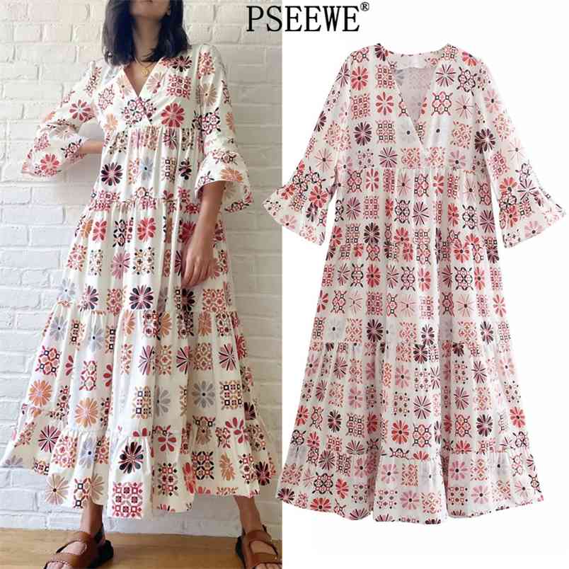 White Floral Printed Long Dresses Summer Woman Short Sleeve Holiday Beach Women Ruffle V Neck Boho 210519
White Floral Printed Long Dresses Summer Woman Short Sleeve Holiday Beach Women Ruffle V Neck Boho 210519