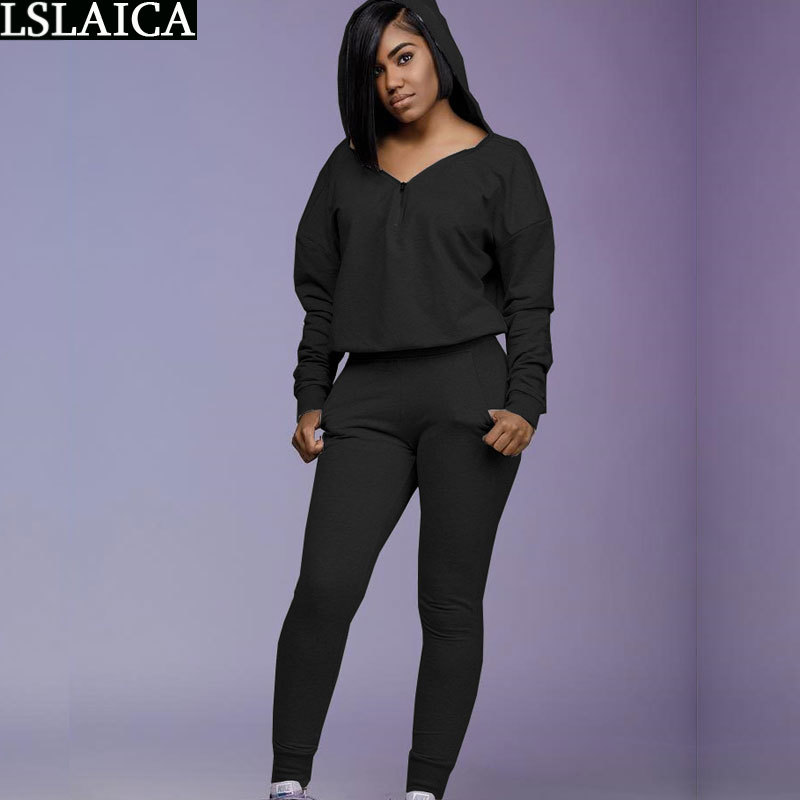 2 Piece Casual Women Sets Long Sleeve V Neck Hoodies Tops Zipper Pencil Pants Strappy Sportswear Fashion Female Tracksuit Autumn 210520