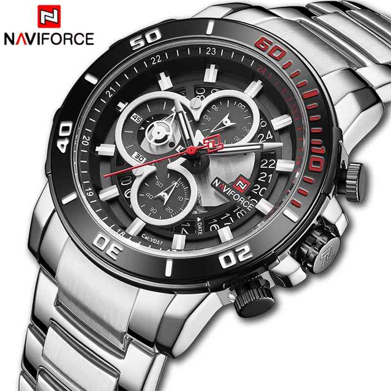 NAVIFORCE Men Watches with Stainless Steel Top Brand Luxury Sports Chronograph Quartz Watch for Male Relogio Masculino 210517, Silver black
NAVIFORCE Men Watches with Stainless Steel Top Brand Luxury Sports Chronograph Quartz Watch for Male Relogio Masculino 210517, Silver black
