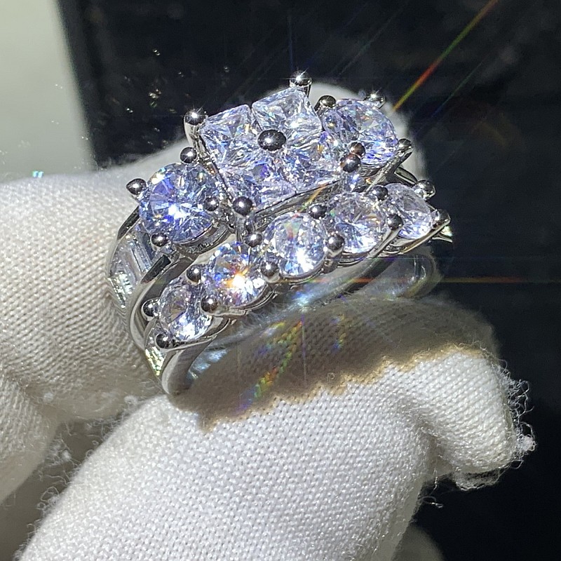 Size 5-10 Choucong Brand Wedding Rings Luxury Jewelry 925 Sterling Silver Princess Cut White Topaz CZ Diamond Gemstones Women Party Bridal Ring Set Fo