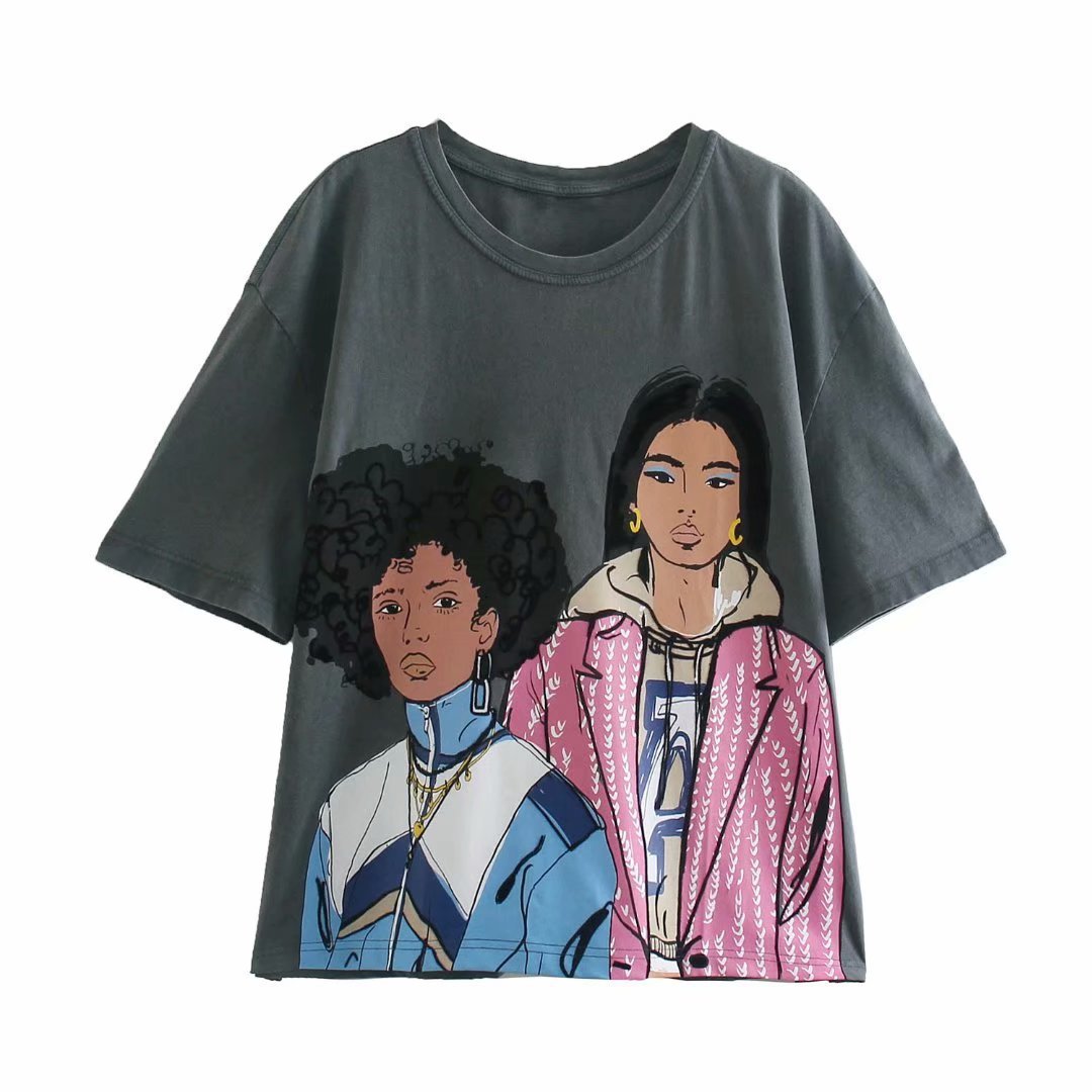 t shirt 2021 summer women's character cartoon image printing wash loose short sleeve, White
t shirt 2021 summer women's character cartoon image printing wash loose short sleeve, White