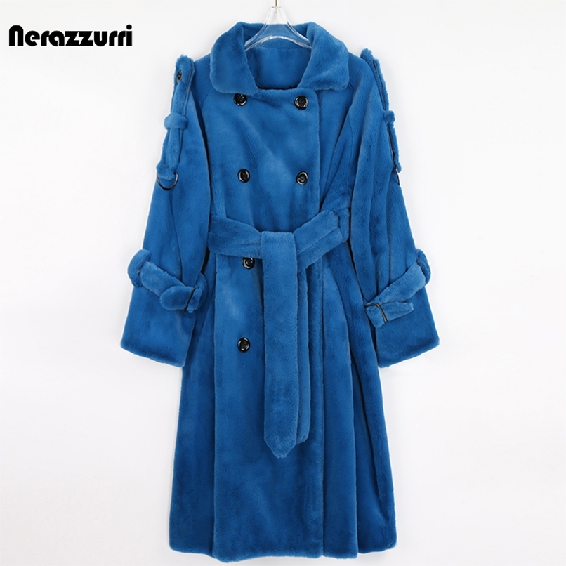 Nerazzurri Winter Long Stylish Blue Warm Thick Fluffy Faux Fur Trench Coat for Women Double Breasted British Style Fashion 211110
Nerazzurri Winter Long Stylish Blue Warm Thick Fluffy Faux Fur Trench Coat for Women Double Breasted British Style Fashion 211110