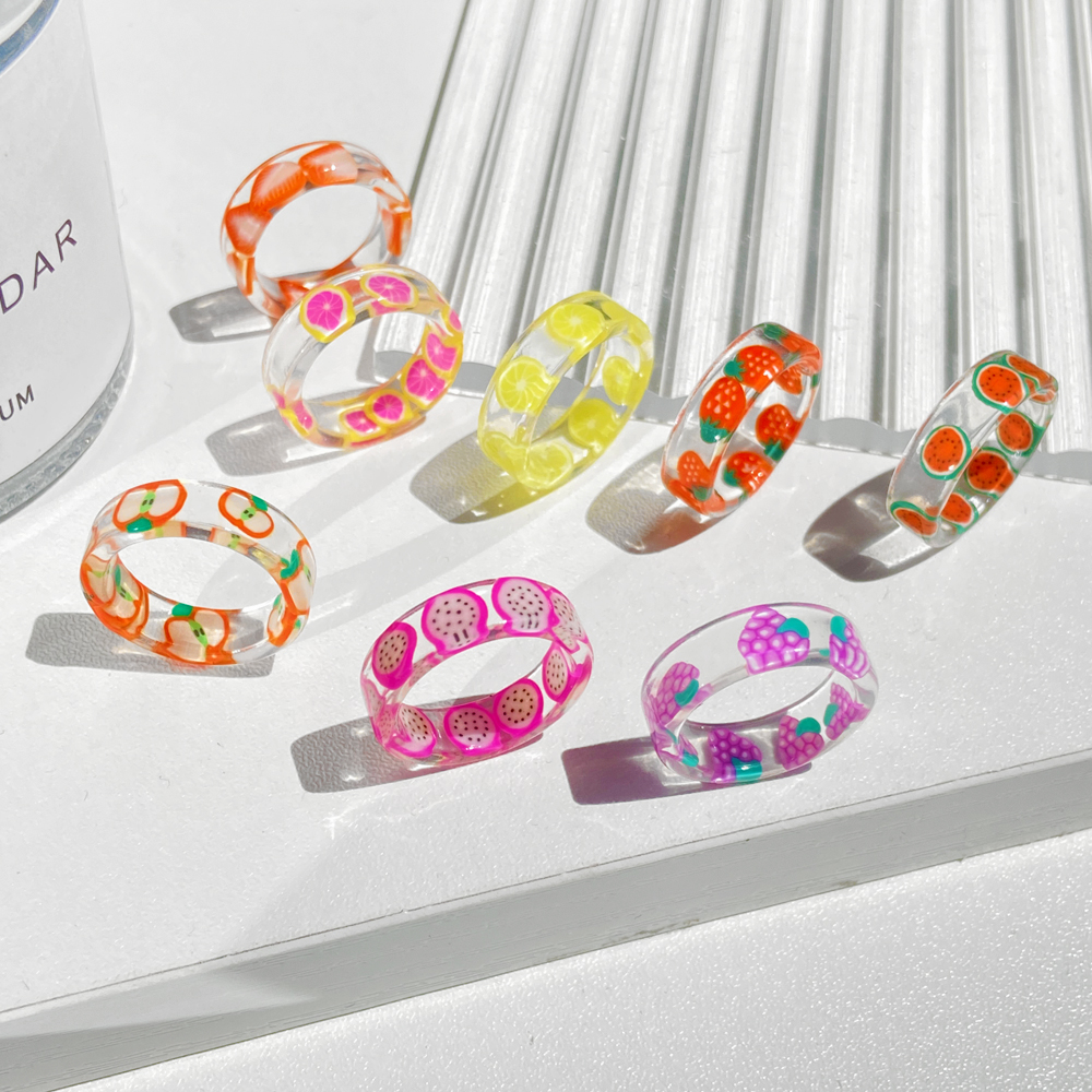 INS Fashion Fresh Fruits Transparent Resin Acrylic Ring For Women Girls New Design Strawberry Lemon Finger Jewelry Gifts
INS Fashion Fresh Fruits Transparent Resin Acrylic Ring For Women Girls New Design Strawberry Lemon Finger Jewelry Gifts