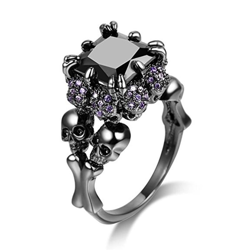 Wedding Rings Punk Jewelry Skull Ring Black Zircon Rhodium Plated Demon Princess Rhinestone Women's Mens Party Gift Vintage
Wedding Rings Punk Jewelry Skull Ring Black Zircon Rhodium Plated Demon Princess Rhinestone Women's Mens Party Gift Vintage